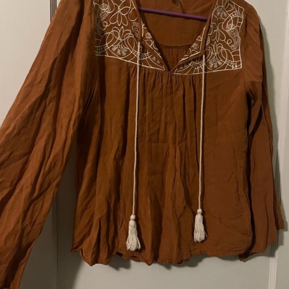 Orange and White Women's Bohemian Blouse